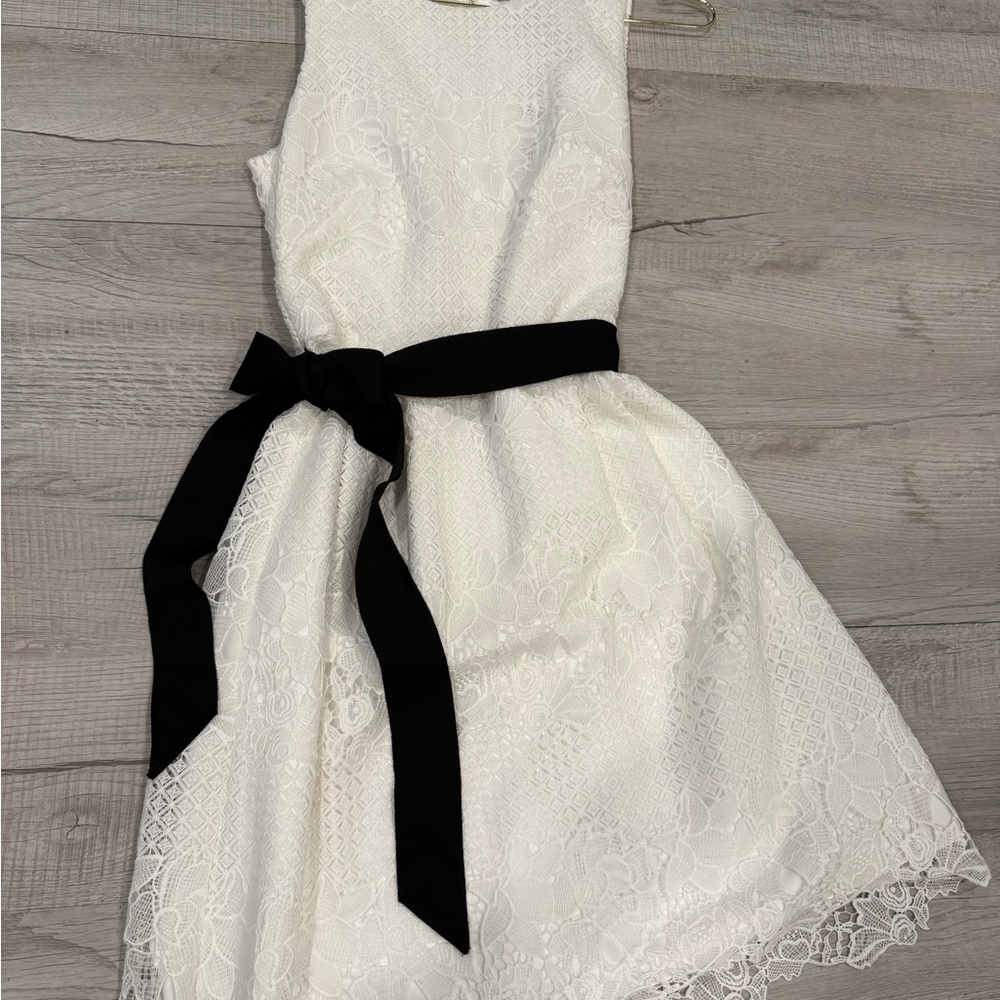 White House Black Market White Lace Dress with Black Sash